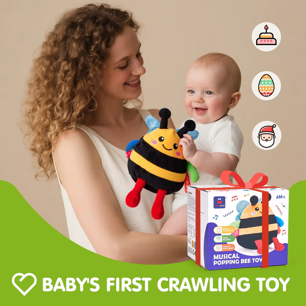 Hahaland Musical Crawling Bee Toy – Interactive Dancing & Bouncing Plush | Learning Baby Toy for 6–18 Months, Tummy Time Toy for 1–3 Year Old Boys & Girls