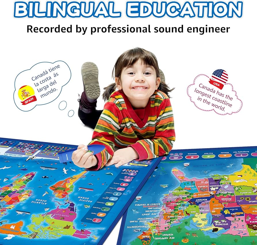V2 Interactive Bilingual United States Map – Talking Learning Toy & Geography Games for Kids 3–12