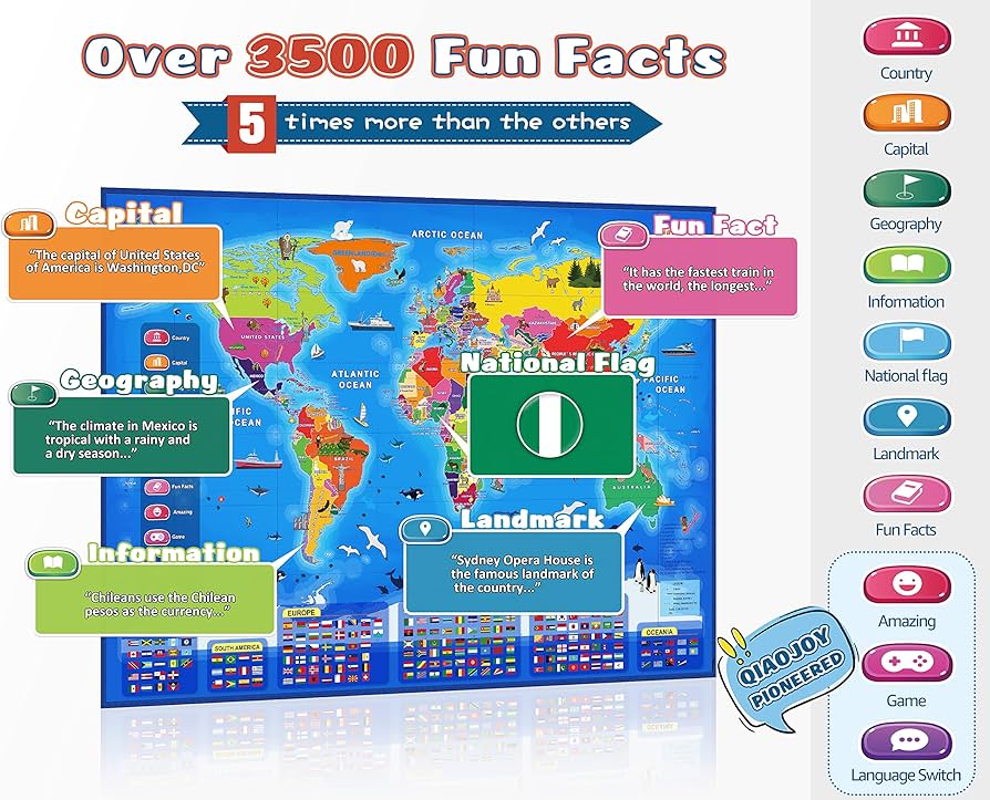 V2 Interactive Bilingual United States Map – Talking Learning Toy & Geography Games for Kids 3–12