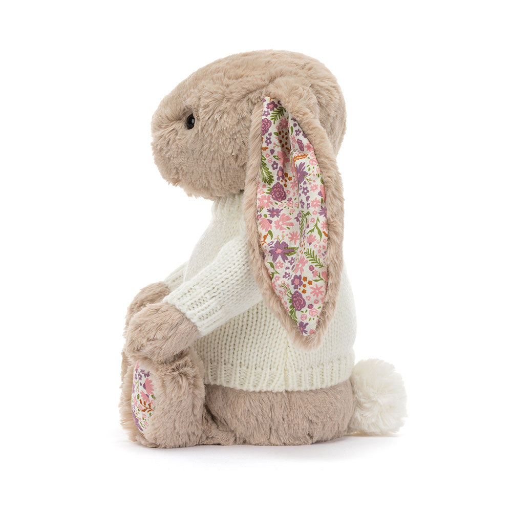 Custom Name Blossom Beige Bunny with Cream Knitted Jumper