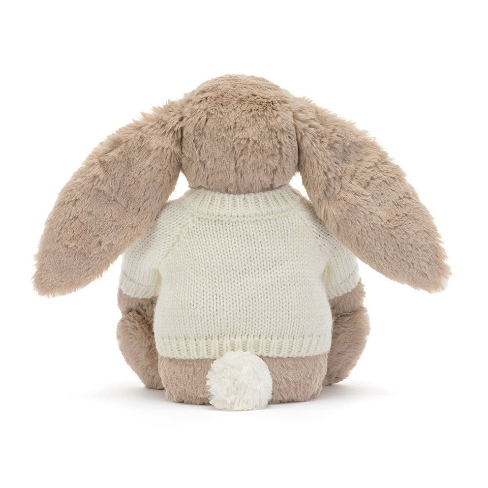 Custom Name Blossom Beige Bunny with Cream Knitted Jumper