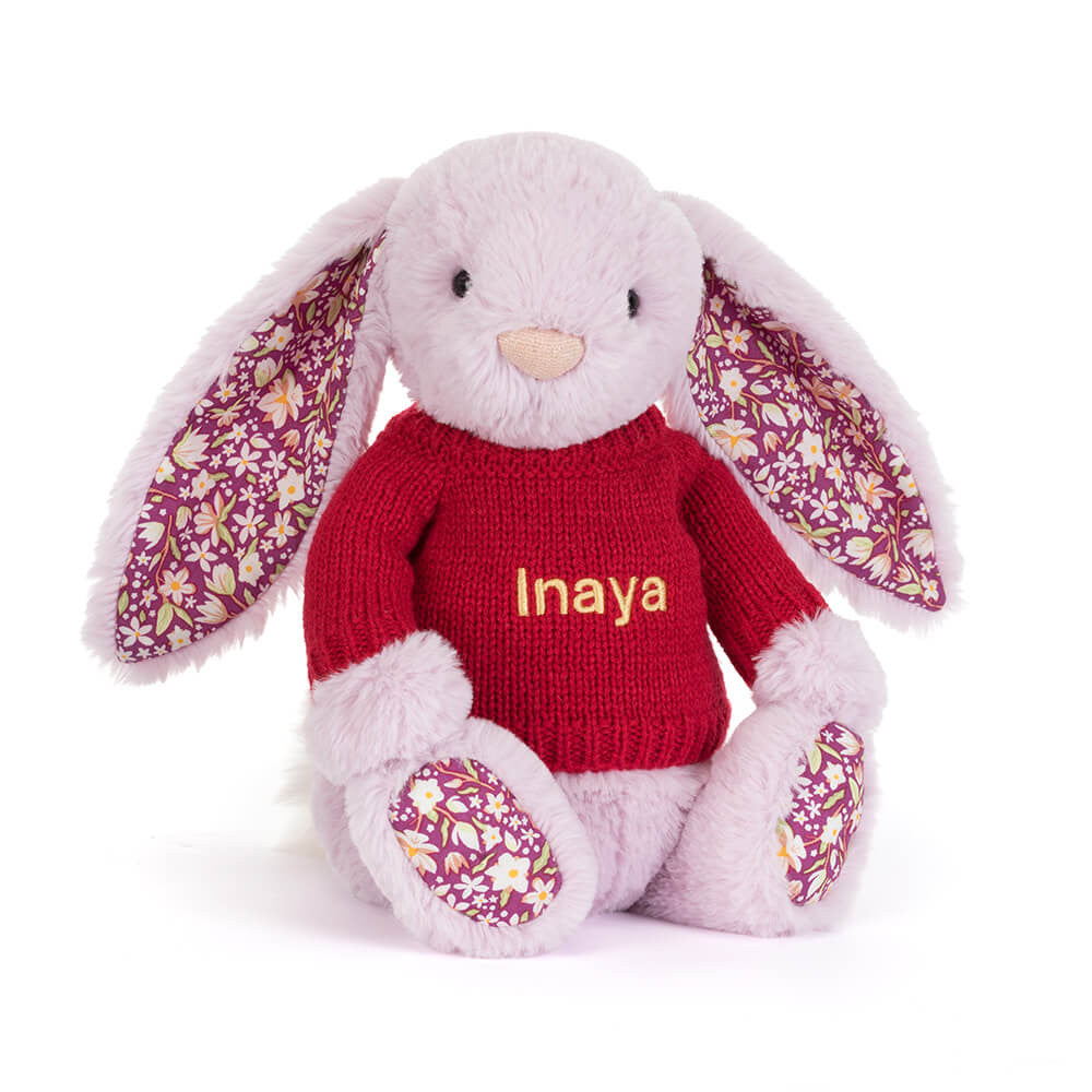Thistlepop Blossom Luxe Bunny with Custom Name Red Jumper